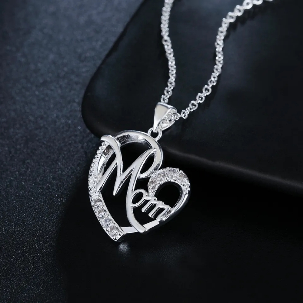 Sterling Silver Mom Zircon Accent Pendent w/ Chain